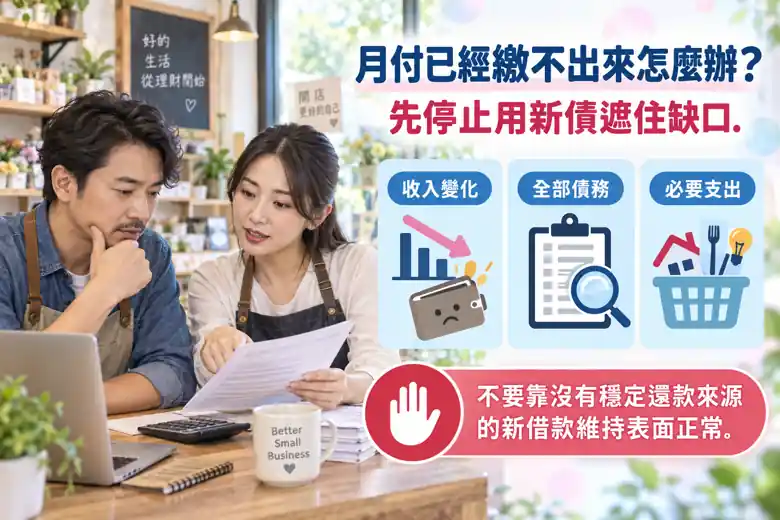 月付已經繳不出來怎麼辦?先停止用新債遮住缺口主題示意