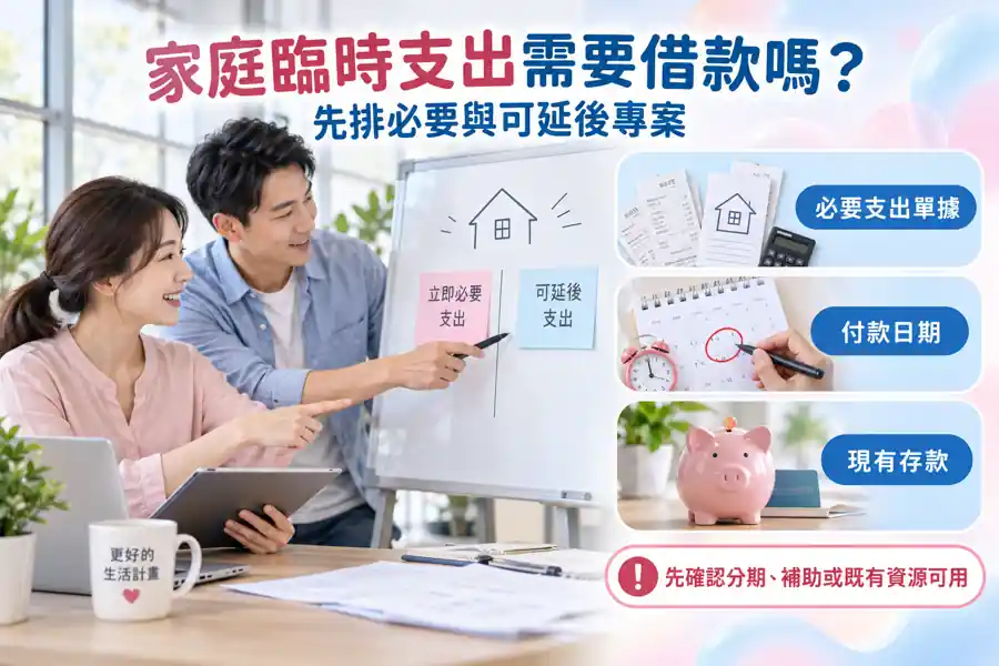 家庭臨時支出需要借款嗎?先排必要與可延後專案主題示意
