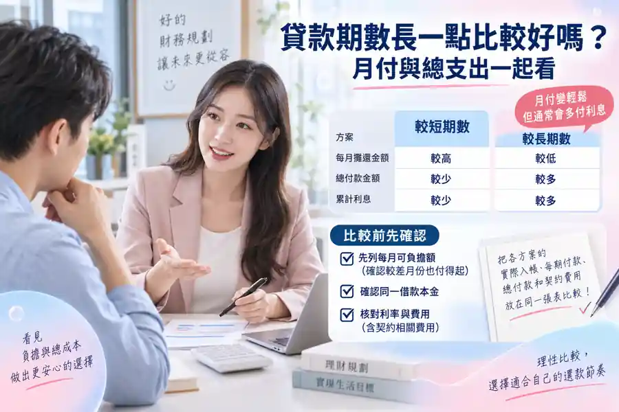 貸款期數長一點比較好嗎?月付與總支出一起看主題示意