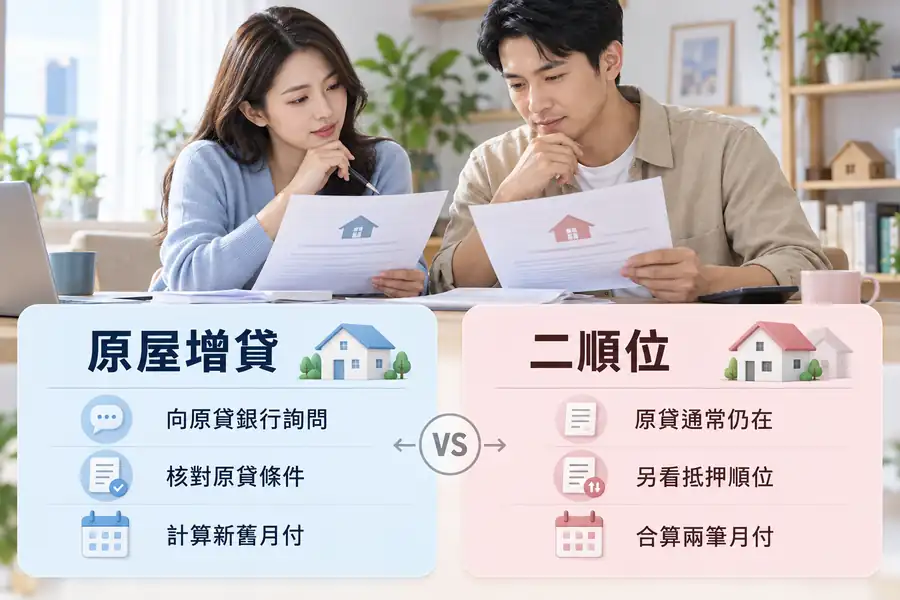房貸增貸與二順位怎麼比較?主題示意