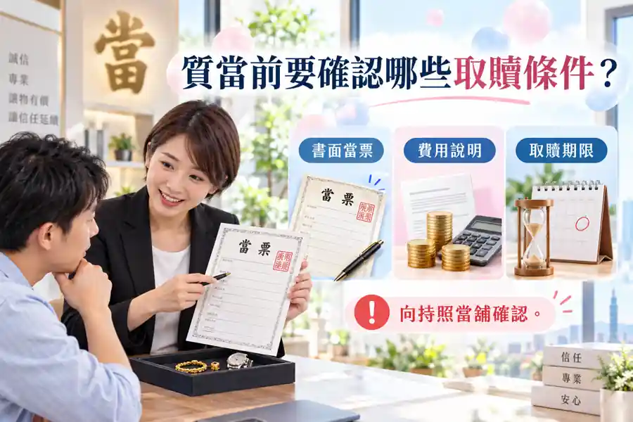 質當前要確認哪些取贖條件?把當票、費用與期限看成一張行事曆主題示意