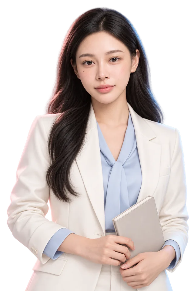 AI 生成的專業女性形象,手持筆記本
